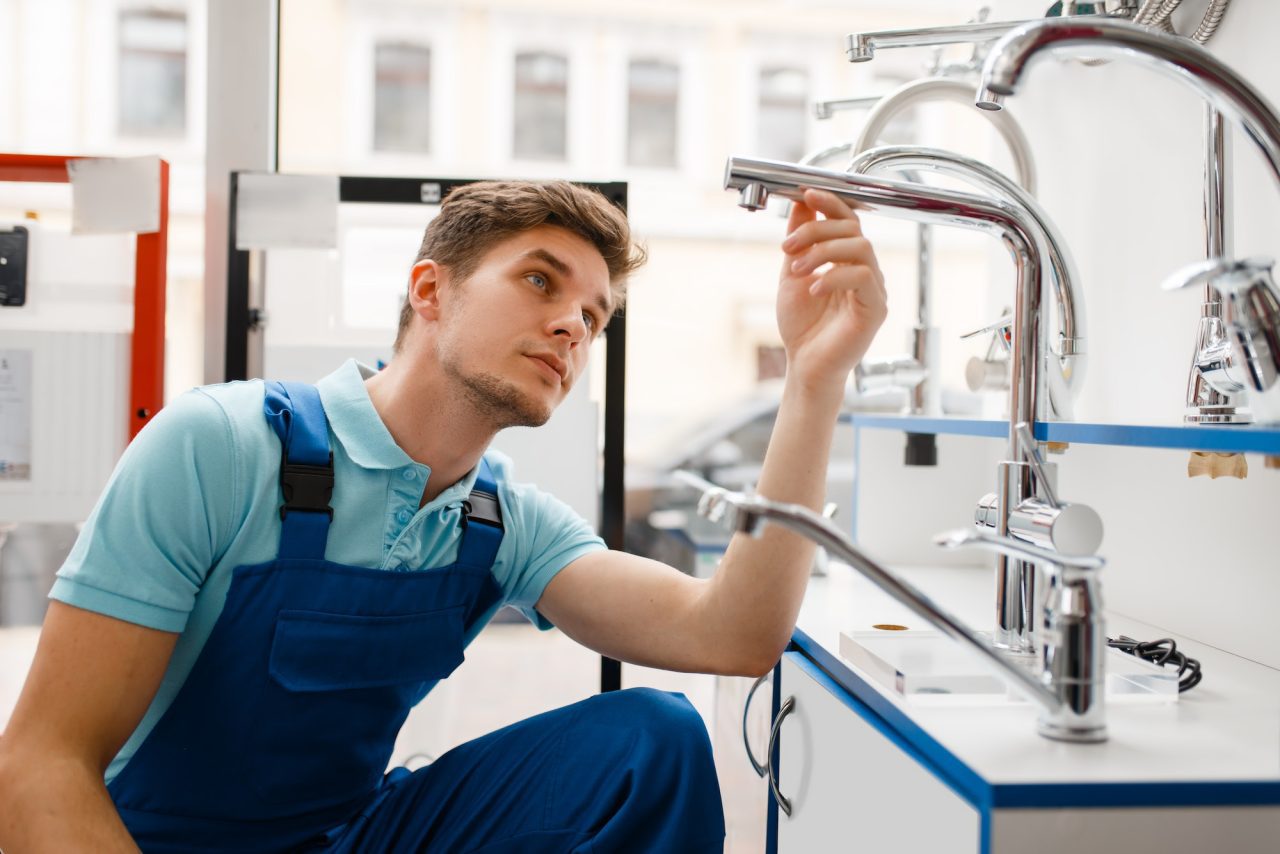 Plumber selecting faucet parts for a repair in Astoria, NY